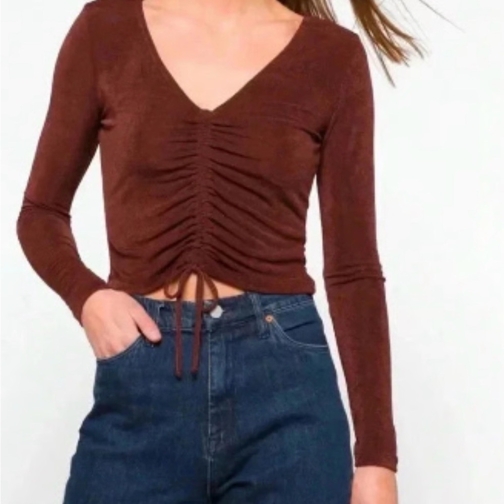 Socialite Chocolate V-Neck Ruched Top